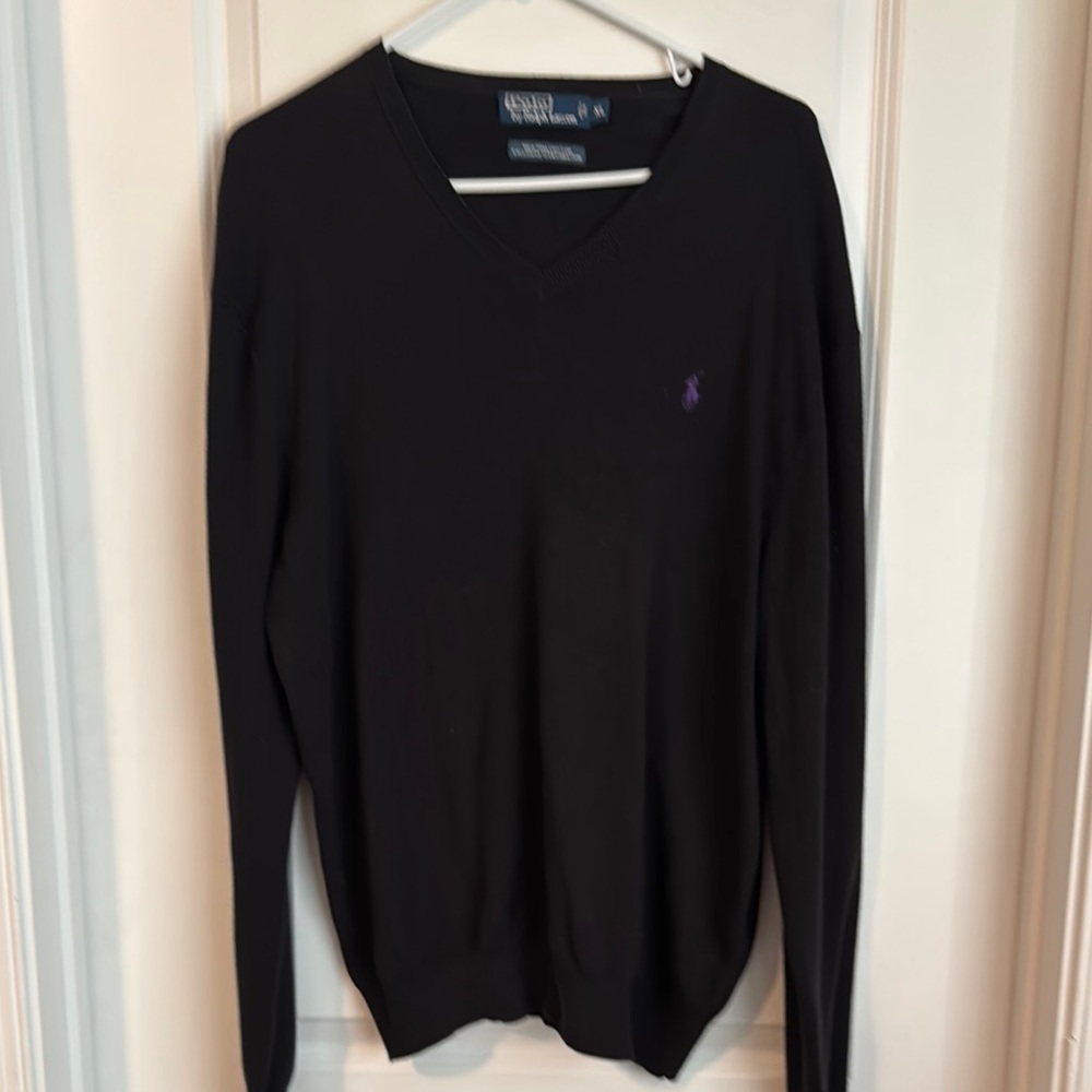 Ralph Lauren Black V-Neck Sweater Elegant Knit Design